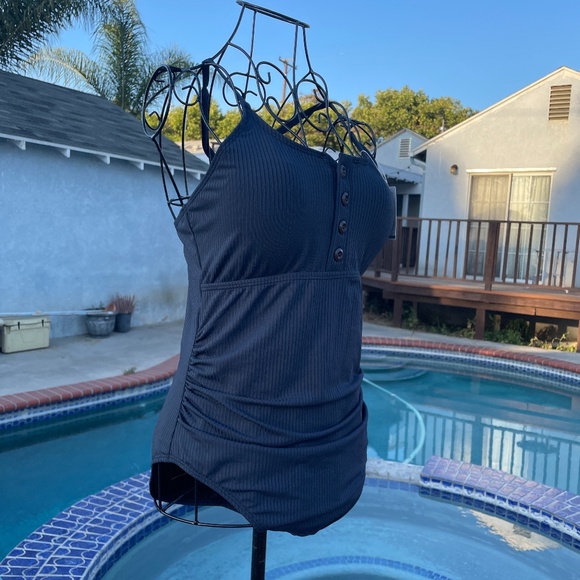 Navy blue button bathing suit - Picture 4 of 9